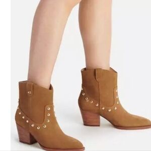 Coach Tan Suede Ankle Boots with Gold Studs